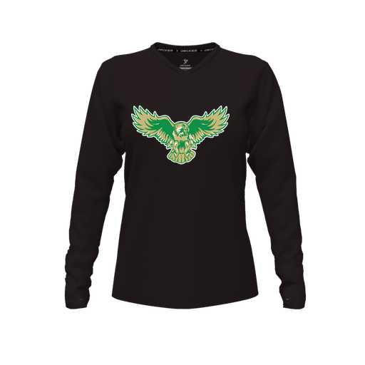 [CUS-DFW-TEES-PER-VNK-LSL-BLK-FYXS-LOGO2] Decker Performance T-Shirt (Female Youth XS, Black, V Neck, Logo 2, Long Sleeve)